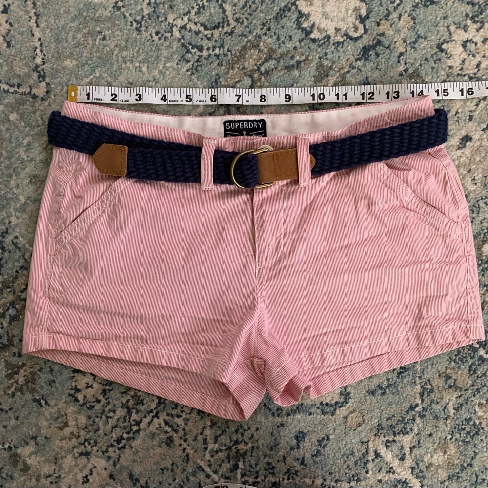 Superdry red white stripe shorts with belt - Picture 3 of 7
